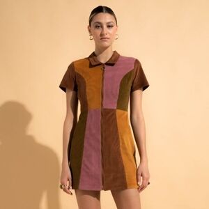 NWT Nine Lives Bazaar Bambi Mini Dress in Patchwork Cord